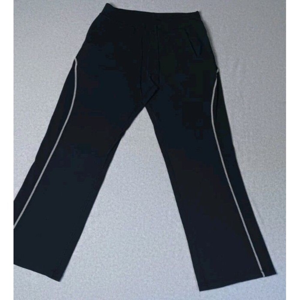 Lululemon Wide Leg Curved Piping Track Pants L Black White Athleisure Activewear